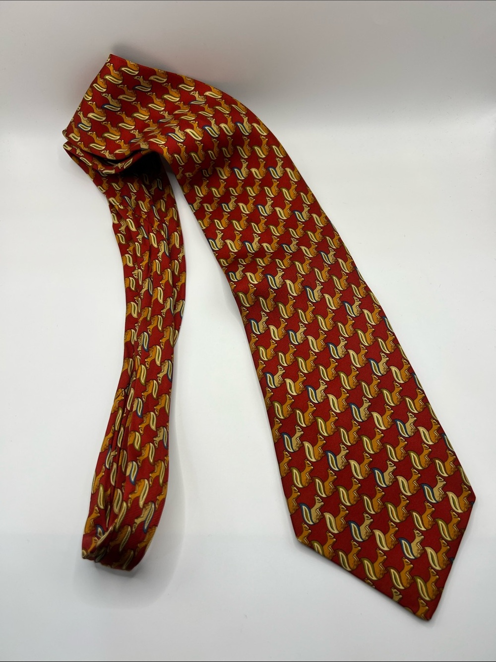 507. Burberry Red Tie with Yellow 
 Motif